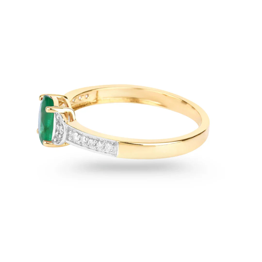 0.72 Ct Oval Green Zambian Emerald Diamond Prong 10k Gold Pave Bridge Ring