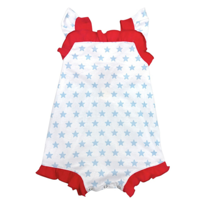 Red, White, and Stars Girl Bow Bubble Romper