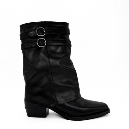 Alma Foldover Leather Boots - Black