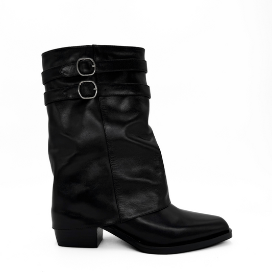 Alma Foldover Leather Boots - Black