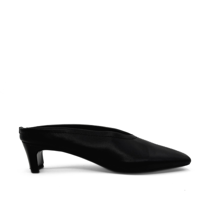 Junie Heeled Leather Mule - Black