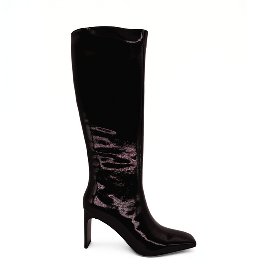 Mishel Patent Leather Knee High Boots - Burgundy
