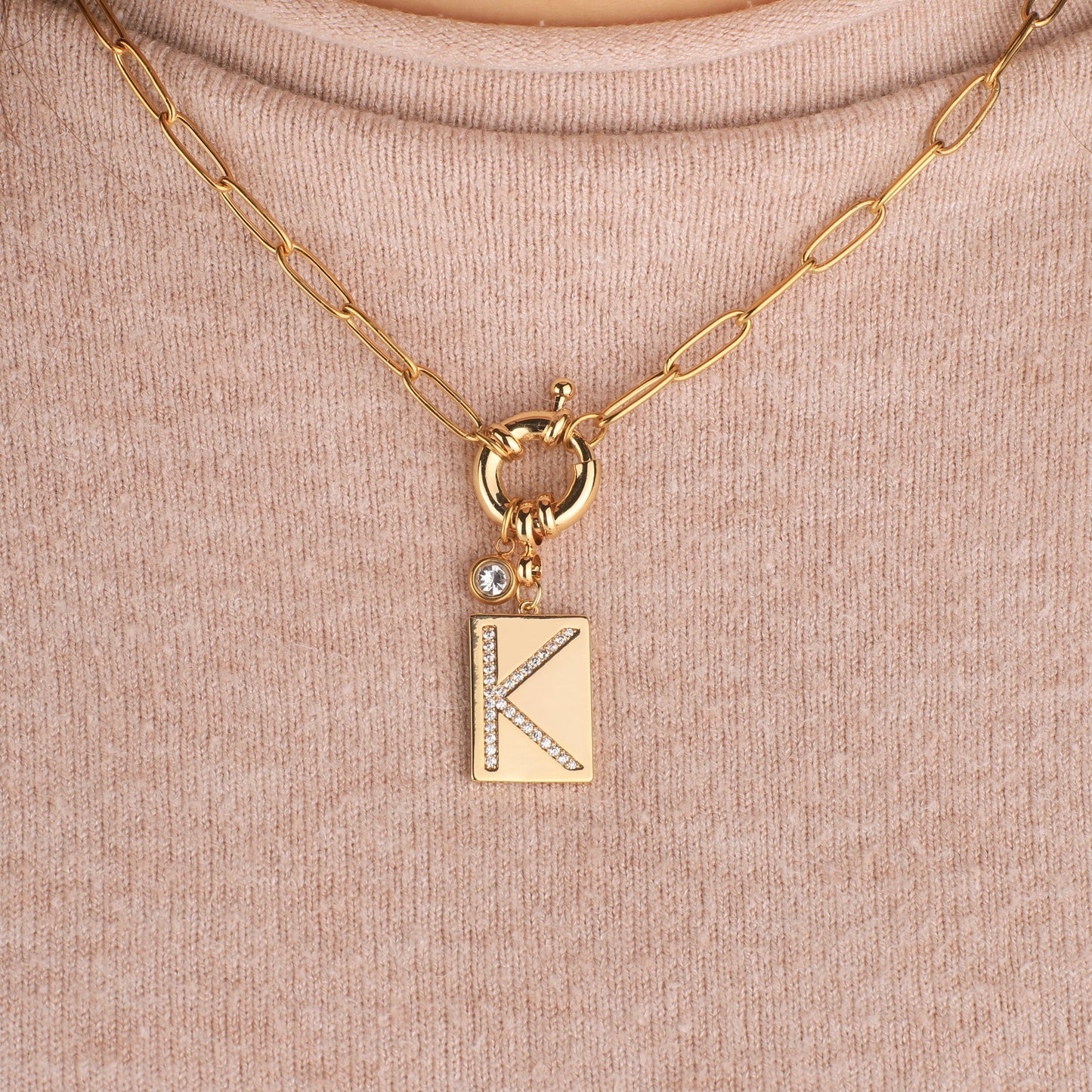 Mint & Lily Pave Initial Pendant Necklace with Paperclip Chain