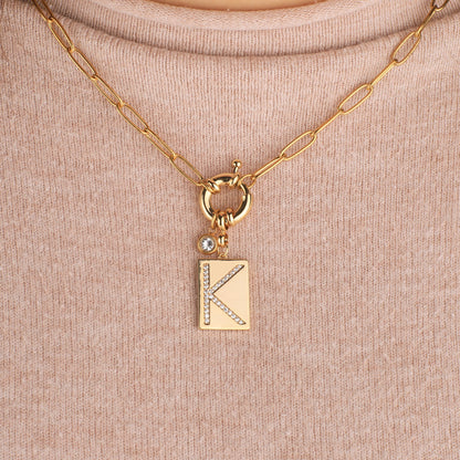 Mint & Lily Pave Initial Pendant Necklace with Paperclip Chain