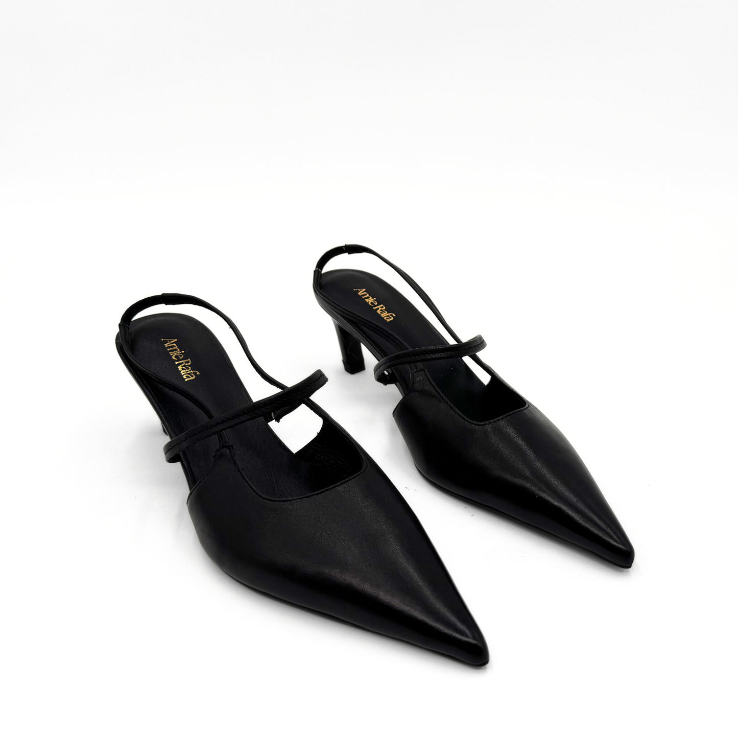 Connie Slingback Leather Heels - Black