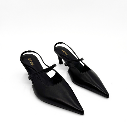 Connie Slingback Leather Heels - Black