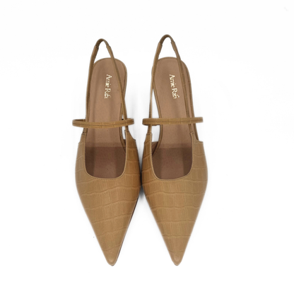 Connie Embossed Crocodile Heels - Brown