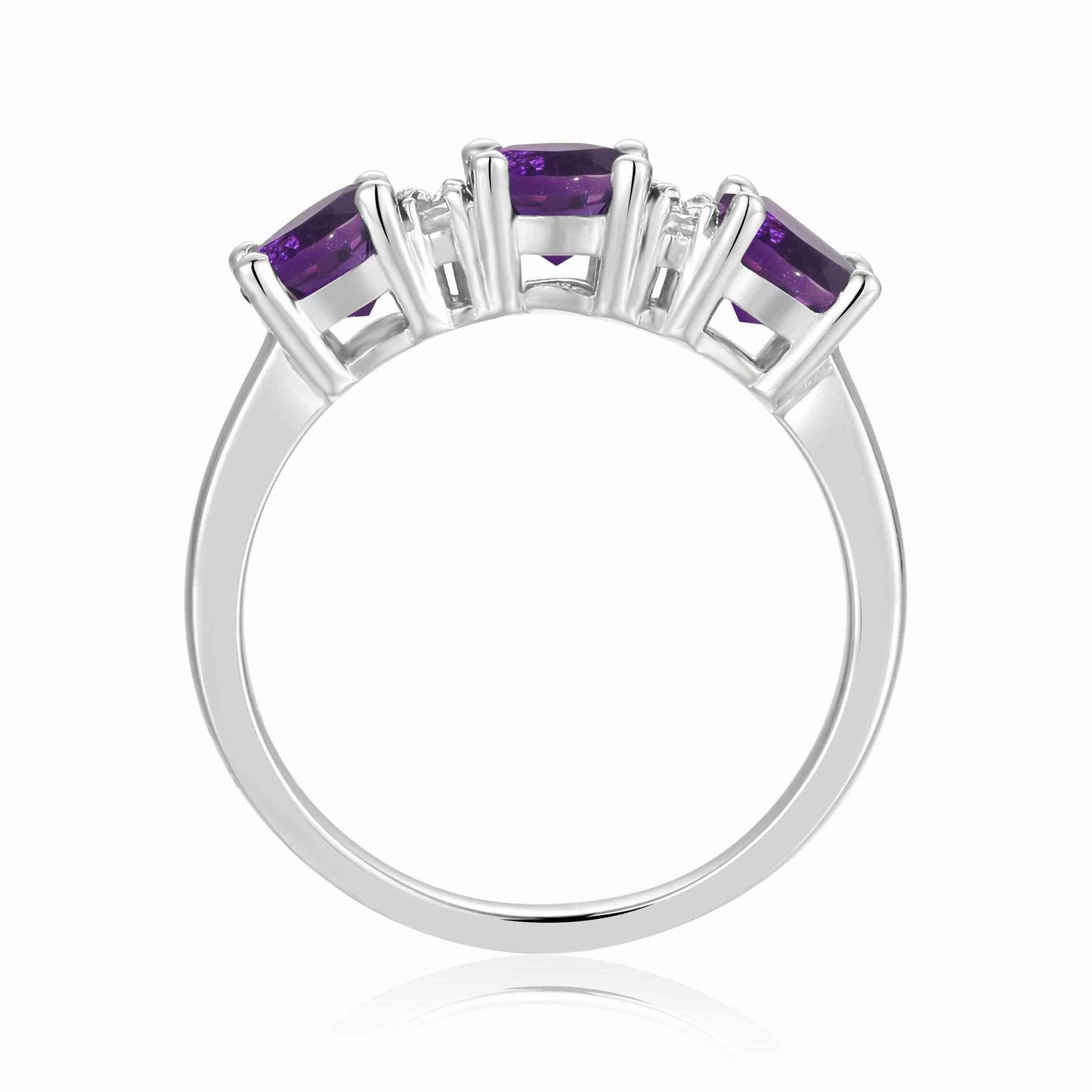 1.7 Ct Round Purple Amethyst Prong Silver Three Stone Ring