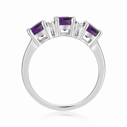 1.7 Ct Round Purple Amethyst Prong Silver Three Stone Ring