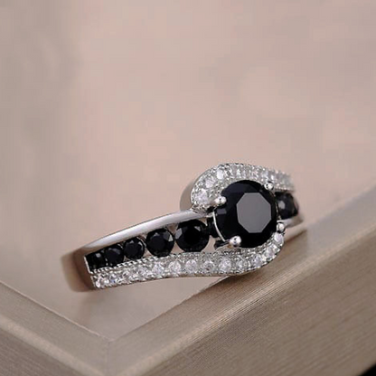 3.16Ct Round Black Spinel Prong Sterling Silver Engagement Bypass Ring