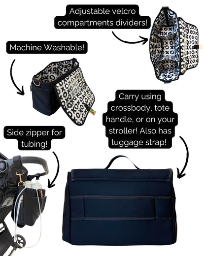 Sarah Wells Deluxe Stroller Caddy Organizer – Insulated, Machine-Washable with Crossbody Strap, Storage Pockets & Luggage Sleeve