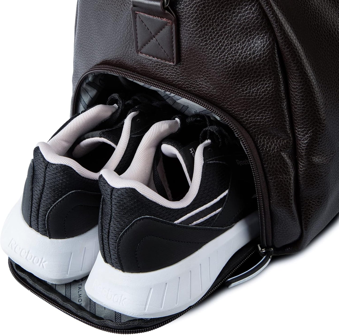 17.7 inch Gym Duffle Leather Bag with Shoe Compartment for Sports Travel - Adjustable Shoulder Strap, Weekender Travel Overnight Bag for Men