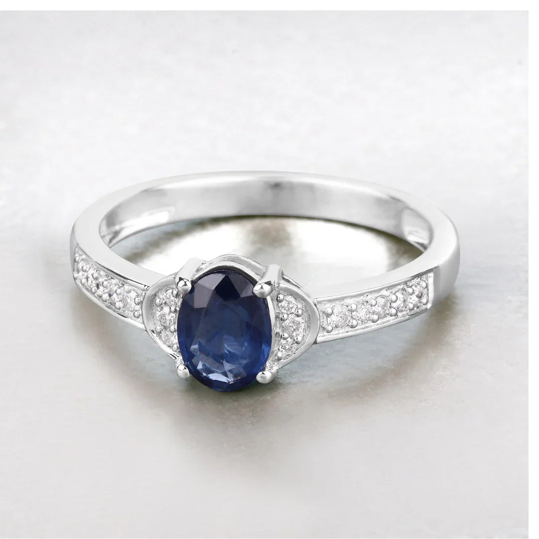 1.95 Ct Oval Blue Sapphire Diamond Prong 10k Gold Pave Bridge Ring