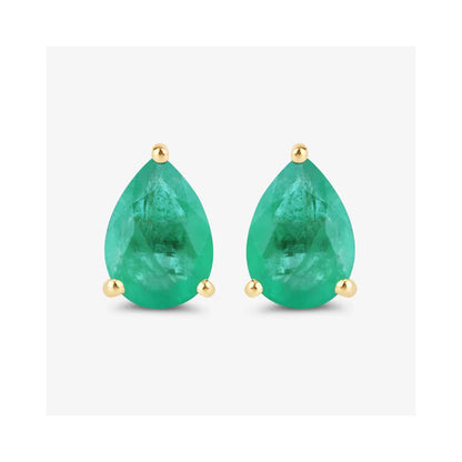 1.30 Ct Pear Green Zambian Emerald Prong 10k Gold Teardrop Stud Earrings