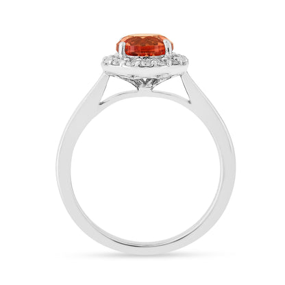 1.33 Ct Round Lab Created Peach Sapphire and Moissanite Prong Silver Halo Statement Ring