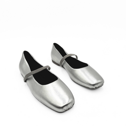 Mary Elastic Mary Janes - Silver