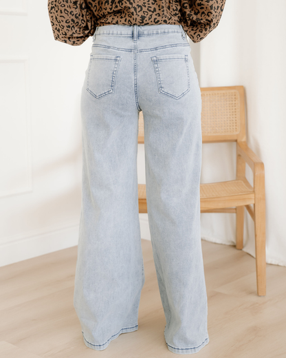 Naia Button Zip High Waist Flared Hem Jeans