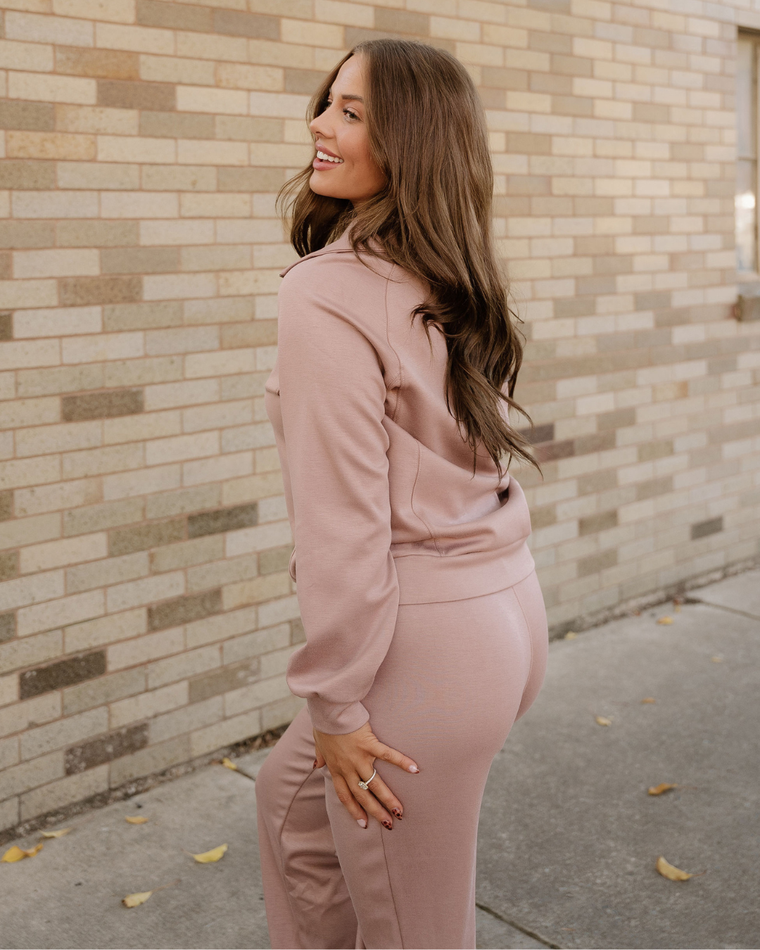 Grace Zip Collar Long Sleeve Top Drawstring Pants Set