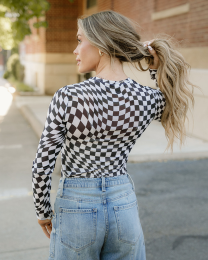 Sheer Checkered Top - Black