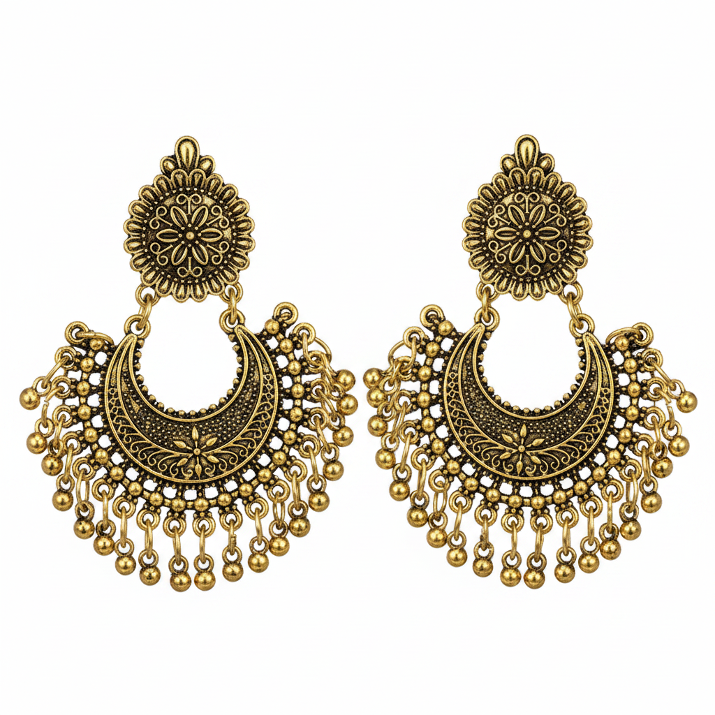 Goldtone Boho Intricate Drop Earrings