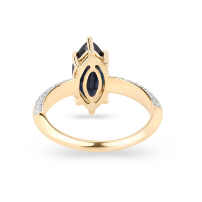 2.10 Ct Marquise Blue Sapphire & Lab Grown Diamond Prong 10K Gold Pave Bridge Ring