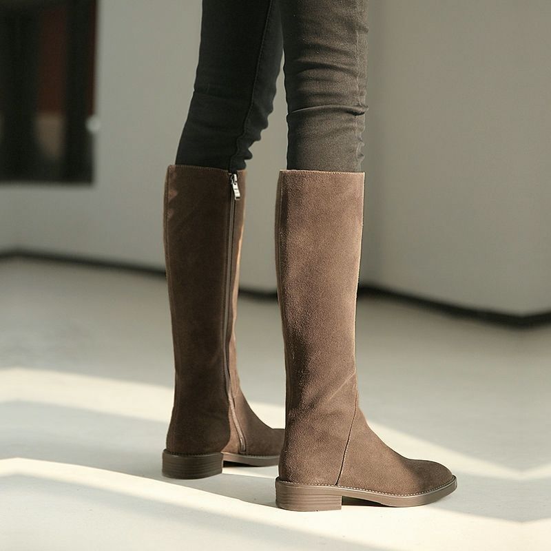 Women’s Long Martin Suede Boots | Solid Color Winter Fashion Boots