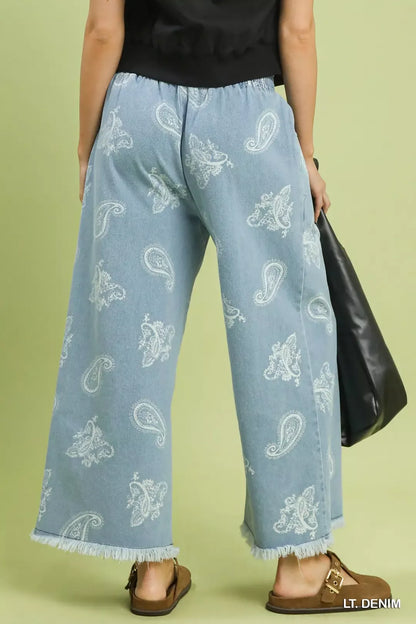 Umgee Denim Paisley Wide-Leg Pants