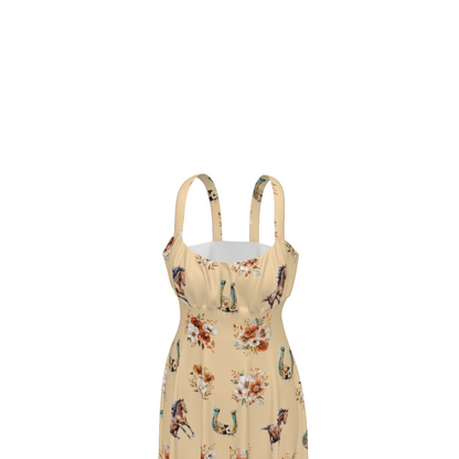 Baha Ranch Floral Horse Western Country Girl High Waist Sun Dress