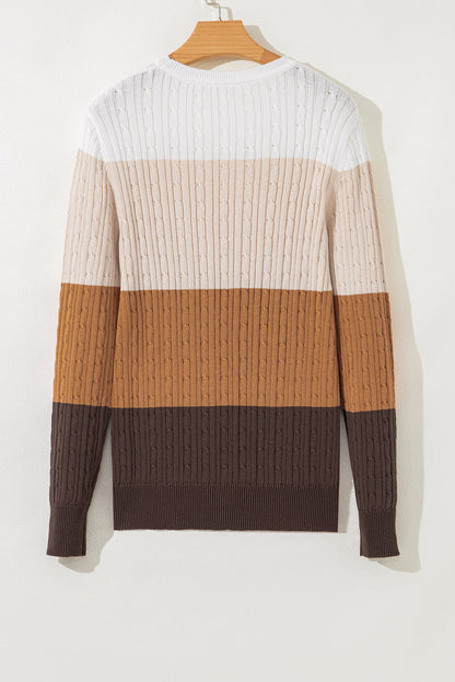 Threaded Pear Madison Colorblock Cable Knit Sweater