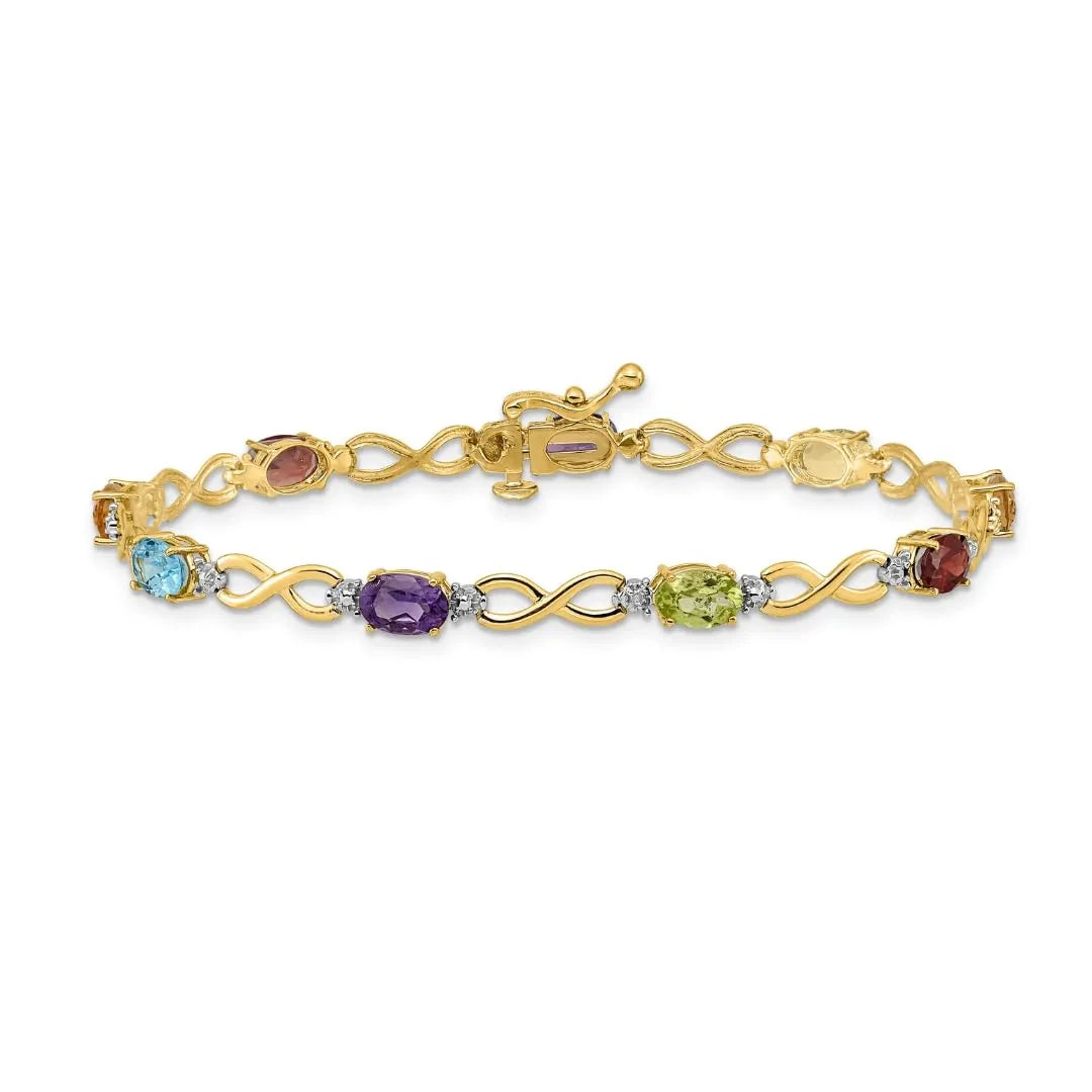 Genuine Rainbow Diamond Infinity Bracelet 14k Gold