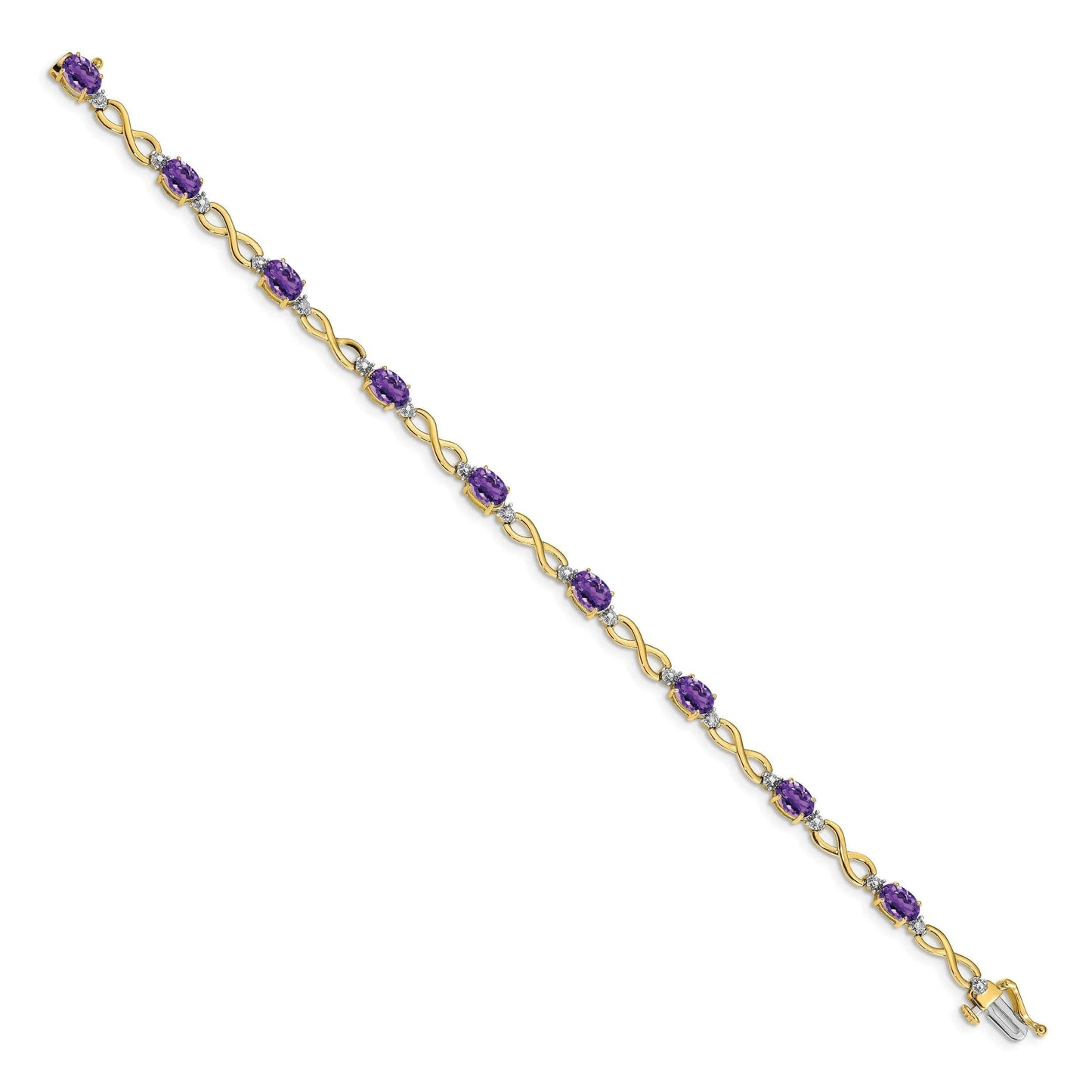 Genuine Amethyst and Diamond 14K Gold Infinity Bracelet