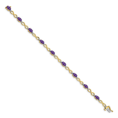 Genuine Amethyst and Diamond 14K Gold Infinity Bracelet