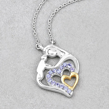 Round Violet Tanzanite Prong Silver Double Heart Pendant Necklace