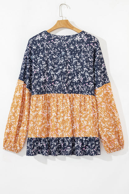 Threaded Pear Cecilia Floral Ruffled Hem Round Neck Blouse