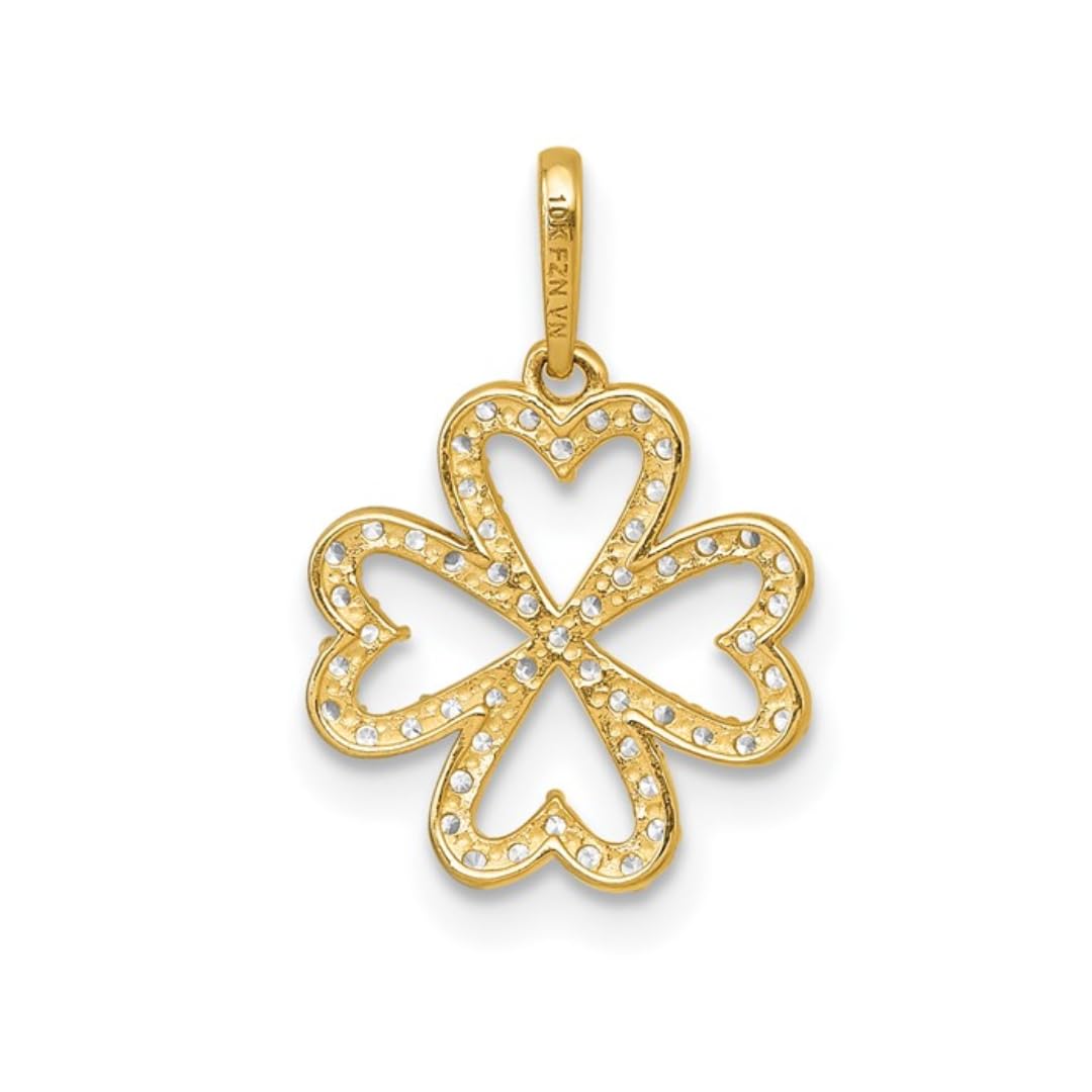 Four Leaf Clover  CZ Charm Sparkle Pendant 10K Yellow Gold