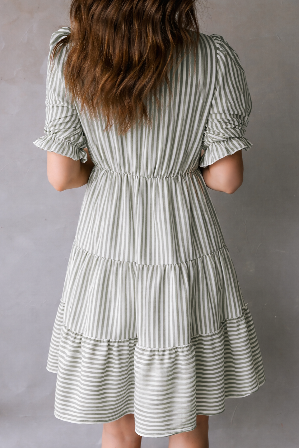 Threaded Pear Bailey Sleeve Tiered Flattering Dress