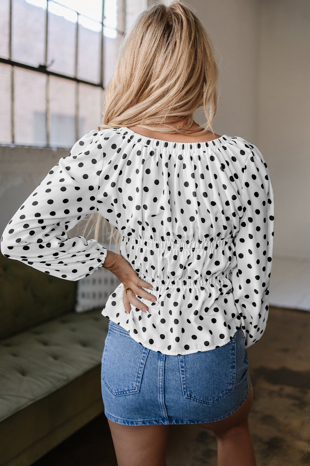 Threaded Pear Jolene Polka Dot Peplum Top