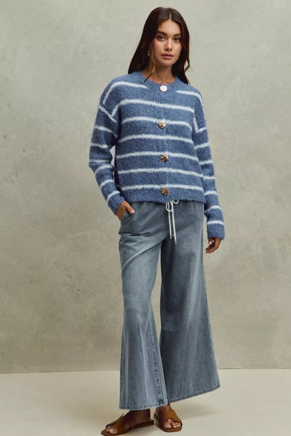 SO ME Mid Rise Elastic Waist Flare Denim Jeans