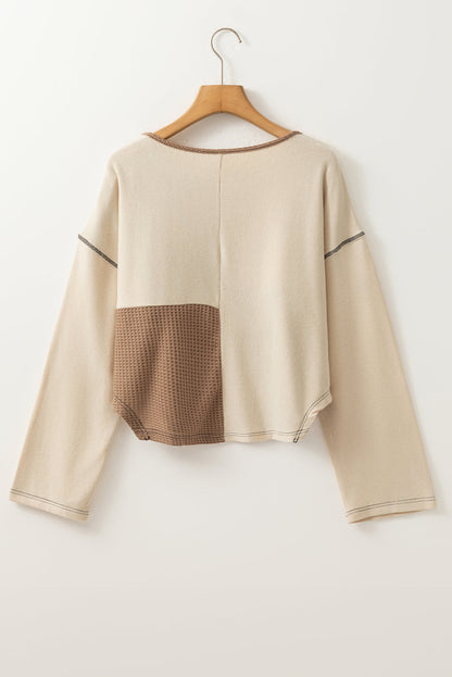 Threaded Pear Jaliyah Knit Stitch Detail Long Sleeve Top