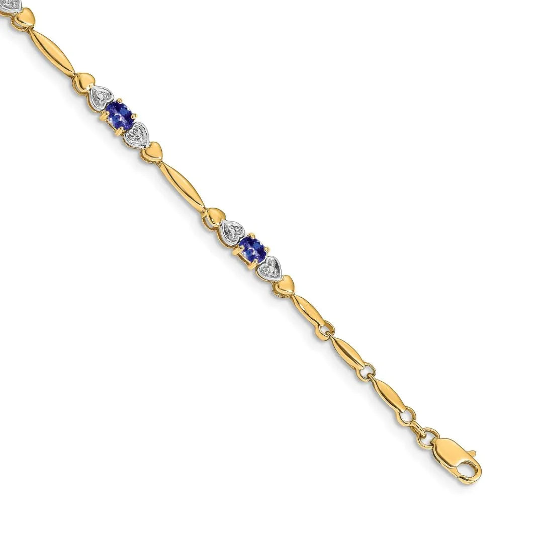 Genuine Purple Tanzanite 14K Yellow Gold Heart Bracelet