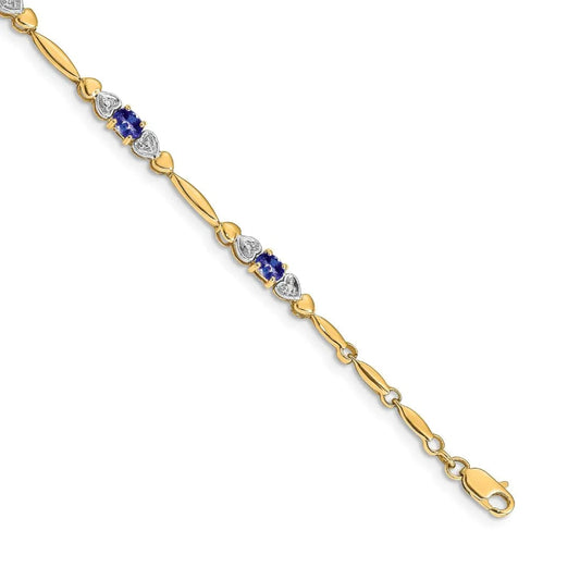 Genuine Purple Tanzanite 14K Yellow Gold Heart Bracelet