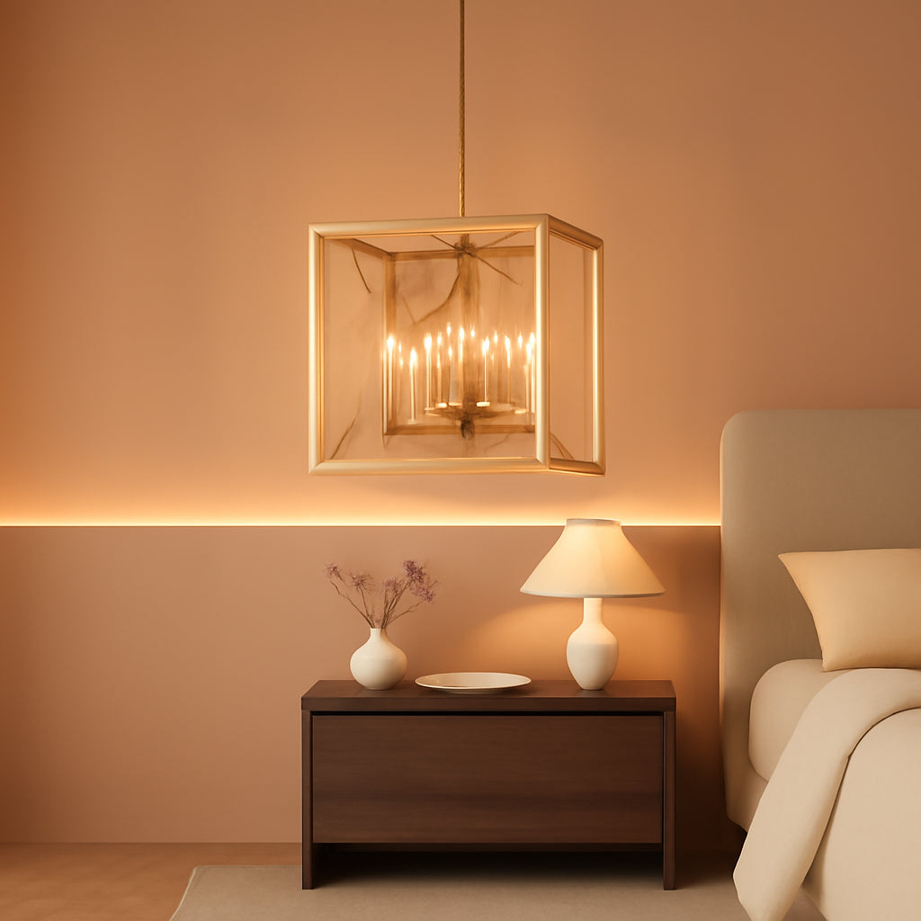 6-Light Gold Pendant Light, Modern Farmhouse Dining Room Light Fixtures over Table, Industrial Metal Geometric Kitchen Chandelier for Entryway Hallway Foyer Bedroom