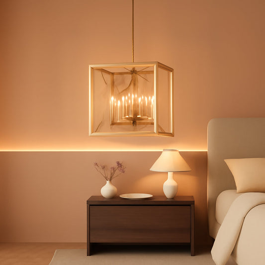 6-Light Gold Pendant Light, Modern Farmhouse Dining Room Light Fixtures over Table, Industrial Metal Geometric Kitchen Chandelier for Entryway Hallway Foyer Bedroom