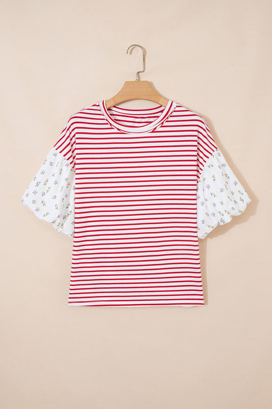 Carol Patchwork Loose Top - L - 12/14 / Red Stripe