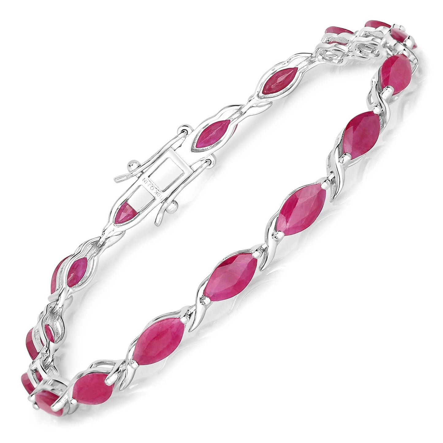 Marquise Pink Ruby Prong 10K White Gold Tennis Bracelet