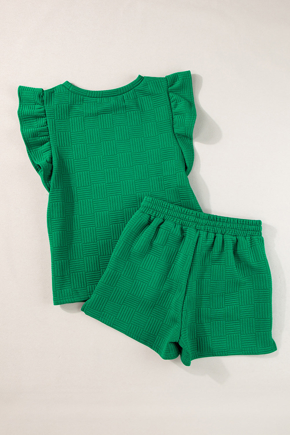Threaded Pear Pearl Textured Ruffled Sleeve Tee and Shorts Set