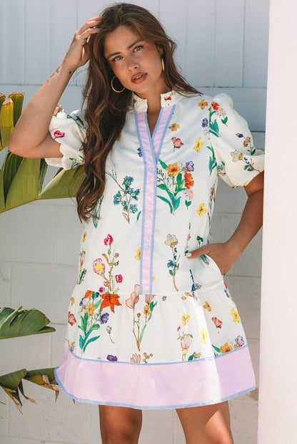 Threaded Pear Harlee Floral Short Puff Sleeve Dress