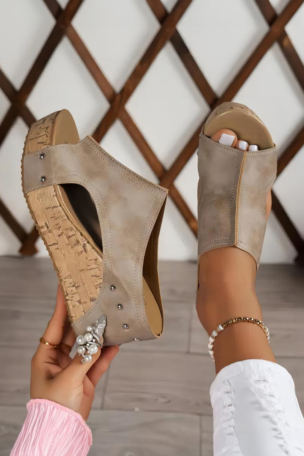Threaded Pear Gianna Pu Leather Wedge Slippers