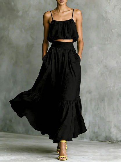 Women’s Two-Piece Flared Skirt Set – High-Waist Elegant Outfit
