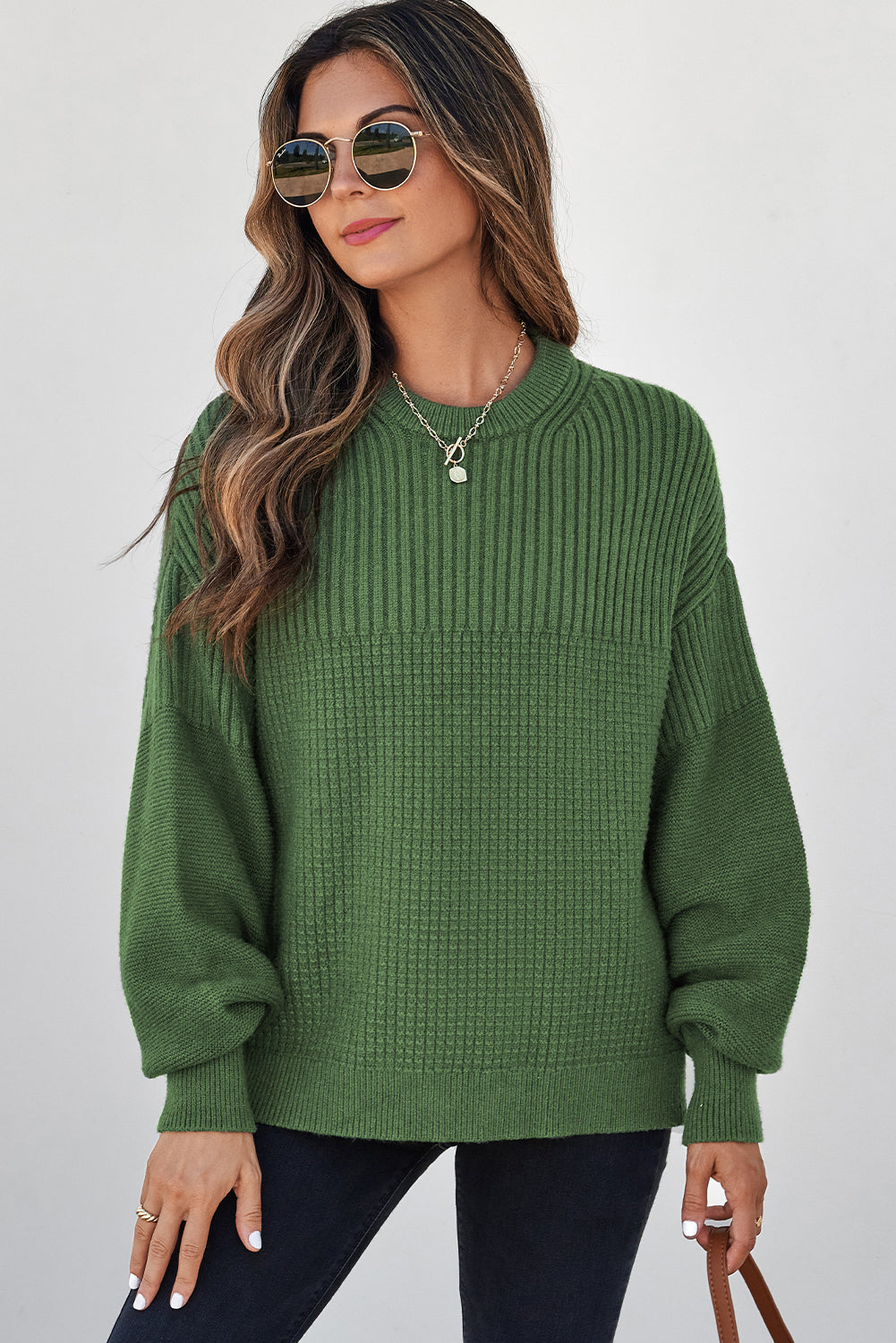 Threaded Pear Julietta Mixed Textured Knitted Sweater
